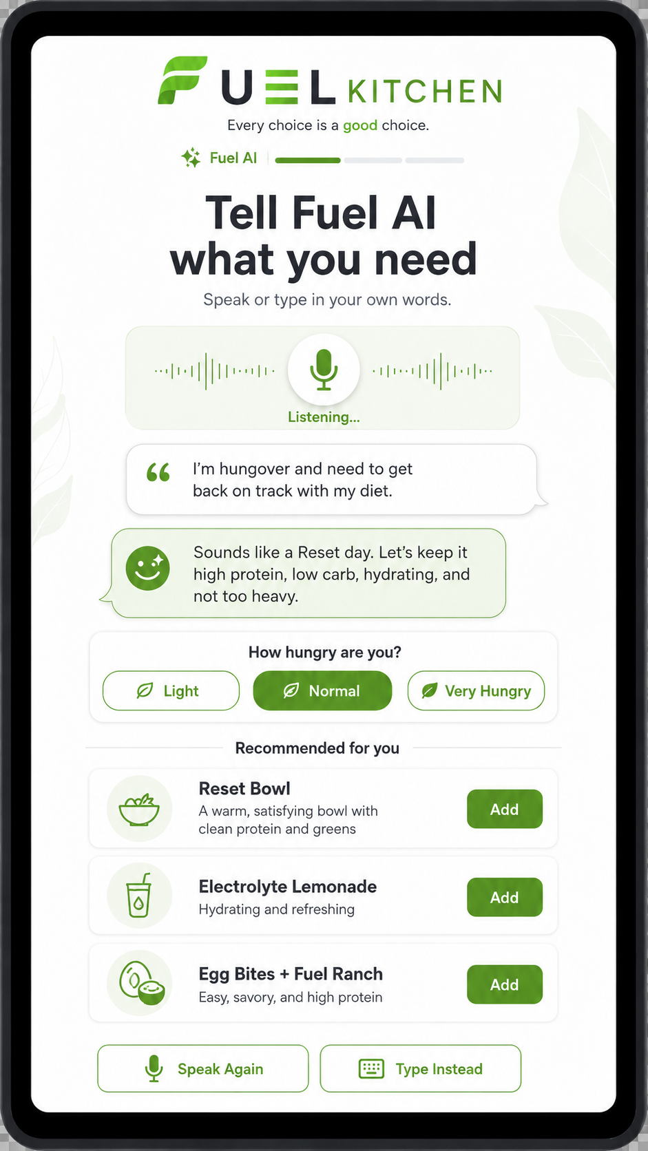 Fuel AI recommendation screen